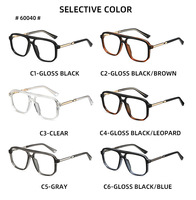Montures de lunettes carrées style millionnaire # Montures de lunettes optiques unisexes surdimensionnées 60040, monture pilote, gris clair bleu léopard