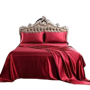 Luxury Solid Silky Polyester Satin Silk Bed Sheet Set Sateen Sheets Sets for Bedding Set