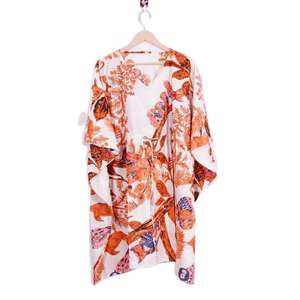 Kaftan en coton fait main de haute qualité pour femmes, imprimé floral, col en V, manches longues, style ample, robes décontractées d'été écologiques - Product Image 5