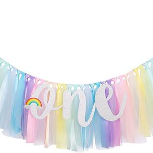 DAMAI premier 1er anniversaire <span class=keywords><strong>chaise</strong></span> haute arc-en-ciel bannière un an anniversaire bannière pour enfant filles garçons fête bébé douche <span class=keywords><strong>chaise</strong></span> haute décor - Product Image 3