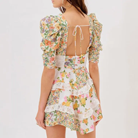 Dernières pièces en stock : Robe décontractée mini florale sexy à manches courtes et dos nu pour femme, style européen et américain, en liquidation