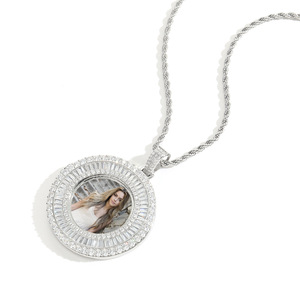 Collier pendentif cadre <span class=keywords><strong>photo</strong></span> <span class=keywords><strong>personnalisé</strong></span> Hip-Hop Iced Out en cuivre et zircon avec chaîne en corde - Product Image 2