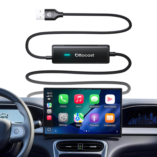 Ottocast Wireless Carplay Screen Mirror Adapter Bi-Directional Touch Ultra-Low Latency CE FCC Brand Wholesale 1 Year Warranty