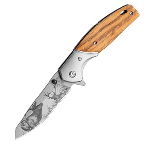 Cuchillo Plegable Multifuncional de Acero Inoxidable Personalizable OEM, para Supervivencia al Aire Libre, Camping, Bricolaje, con Mango de Madera, HK FB116 - Product Image 1