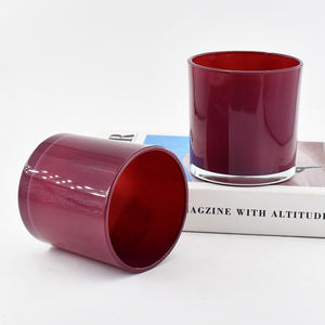 Gros 14oz mode moderne gros rouge foncé brillant vide bocaux à bougies en verre pot de bonbons avec couvercle - Product Image 2