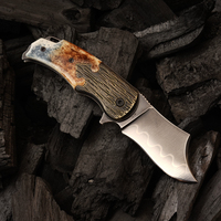 Couteau pliant personnalisé RWL34 Damascus Drop Point OEM |   Couteau vintage à manche en os, fait main, 60-62 HRC, outil de camping EDC, étui en cuir