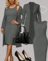 Ensemble 2 pièces robe sans manches et blazer long pour femme - Tenue de bureau élégante et formelle, étiquette personnalisée Sehe Fashion