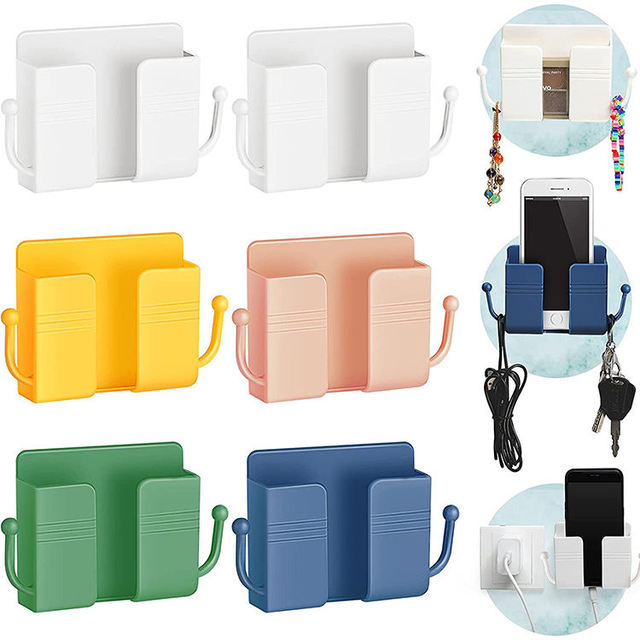 Mobile Phone Plug Holder Wall Mounted Remote Control Storage Box With Hook