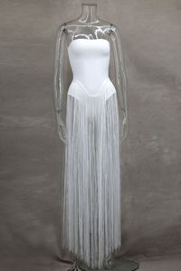 Fashion Design Long Tassel Patchwork <strong>Strapless</strong> Bandage <strong>Bodysuit</strong> Women Sexy High Street Evening Party Nightclub Hotwife Outfit - Product Image 5