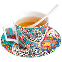 Ensemble de thé et tasses à café en céramique de style éthiopien vintage, écologique, personnalisé, 150 ml et 80 ml, avec soucoupe, idéal pour les promotions et les cadeaux, offre spéciale