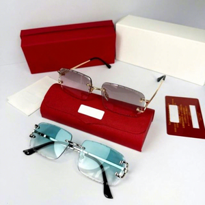 High Quality with Box <b>Blue</b> Designer Rimless Square <b>Sunglasses</b> Women Men Diamond Cutting Luxury UV400 % UV Protection - Product Image 1