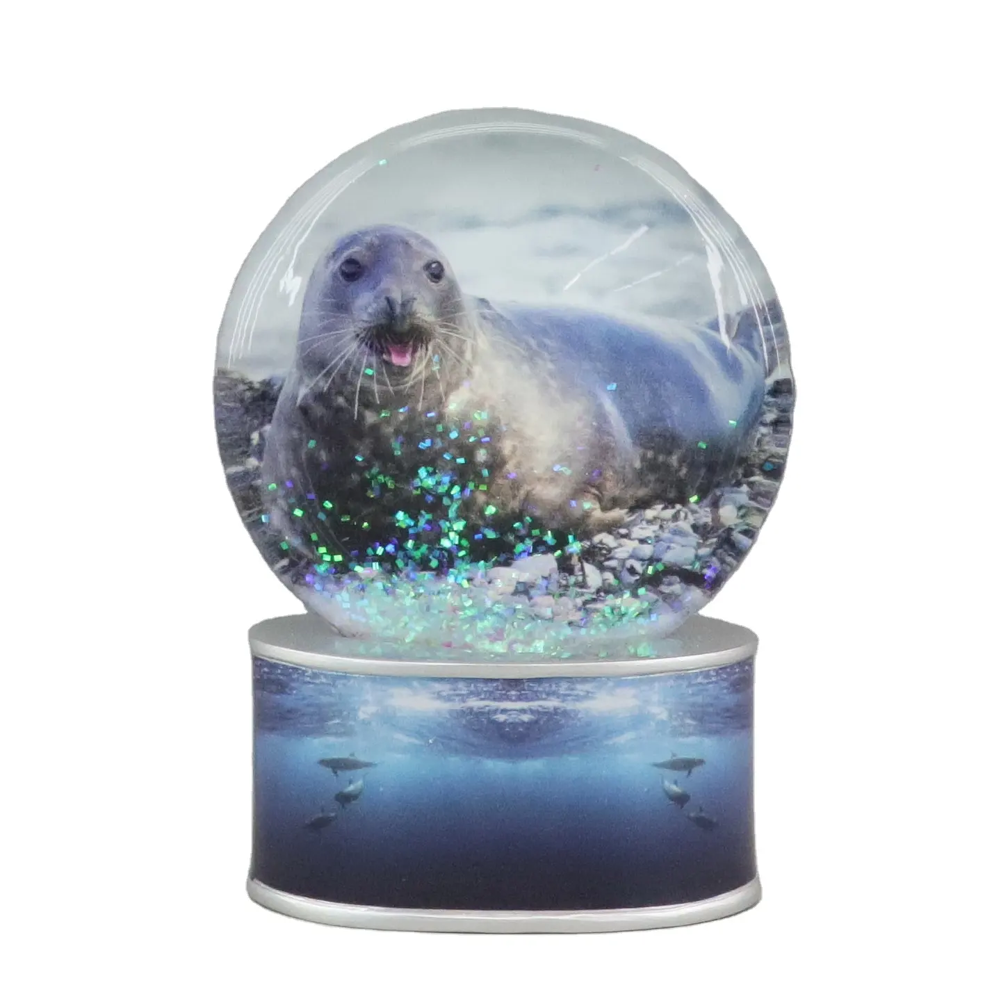 Globo de nieve de recuerdo de Ocean Park de Venta caliente con diseños de impresión de leones marinos para regalos de niños