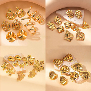 Pendientes de Acero Inoxidable 316L Retro EH155, Chapados en Oro de 18K, con Texturas Variadas, Hipoalergénicos, Resistentes al Deslustre, para Mujer - Product Image 3