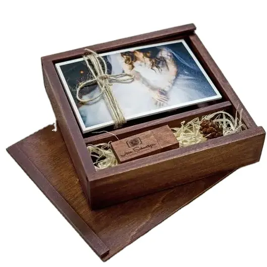 JUNJI Personalized Wooden Photo Box For 4x6 Prints Maple Engraved Box For Photos And USB Packaging Wood Photo Box