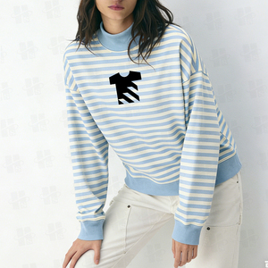 Sweat-shirt à col montant en molleton doux pour femme, imprimé numérique à rayures, haute qualité, nouvelle collection, vente chaude - Product Image 4