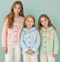 Cardigan en tricot épais à capuche pour bébés filles, broderie florale faite à la main, doux et respirant, avec boutons en corne, OEM ODM, collection hiver