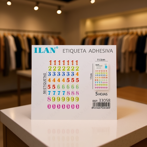 Etiqueta Adhesiva ILAN 11.5x17cm 56 Etiquetas 5 Hojas Números Coloridos Para Etiquetas de Ropa - Product Image 3