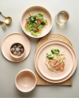 Service de table en grès artisanal orange en gros, assiette en grès