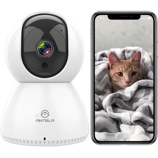 Antela Indoor PTZ Security Camera 1080p Full HD Wi-Fi 2.4GHz/5GHz Night Vision Motion Detection CMOS 2MP Pet Monitoring