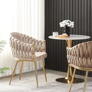 Chaises <span class=keywords><strong>en</strong></span> cuir tissé <span class=keywords><strong>en</strong></span> <span class=keywords><strong>rotin</strong></span> fait main, <span class=keywords><strong>chaise</strong></span> de <span class=keywords><strong>salle</strong></span> à <span class=keywords><strong>manger</strong></span> <span class=keywords><strong>en</strong></span> velours beige, pieds <span class=keywords><strong>en</strong></span> métal, <span class=keywords><strong>chaise</strong></span> de <span class=keywords><strong>salle</strong></span> à <span class=keywords><strong>manger</strong></span> moderne confortable <span class=keywords><strong>en</strong></span> tissu velours - Product Image 2