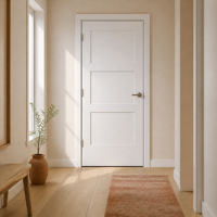Porte intérieure pré-montée Shaker à 3 panneaux, taille personnalisée, blanche apprêtée, en MDF massif acoustique pour projet de chambre à coucher