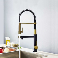 Robinet de cuisine de luxe à arc haut, robinet de lavabo à montage sur plan, bec extractible à ressort, robinet de remplissage de pot, or brossé noir