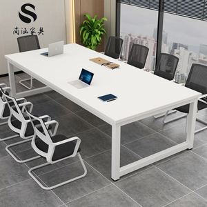 White Conference Long Rectangular Rectangular <b>Table</b> Chair Combination Simple and Modern Office Workbench Large Negotiation <b>Table</b> - Product Image 3