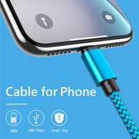 PD 60W Type C à C 3A Câble de charge rapide 1M Câble de données de type C tressé en nylon durable