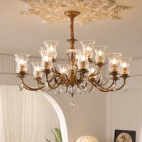 Lustres suspendus en cuivre européen de luxe, luminaires en verre cristal LED pour salon, lampes suspendues modernes de style victorien pour hôtel
