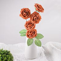Bunga Artifisial Grosir 25/50pcs Warna Oranye Terbakar Dengan Batang untuk Buket Pernikahan, Dekorasi Meja, Rangkaian Bunga, Pesta Hari Valentine