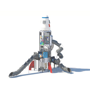 Aire de jeux commerciale géante en forme de tour spatiale |   Équipement de jeu extérieur sur le thème des fusées pour enfants avec toboggans en spirale rotomoulés - Product Image 5