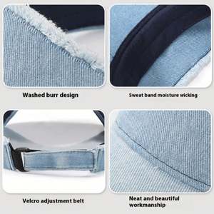 Fashion Trendy Girl <b>Lady</b> Frayed Edge Denim Sun <b>Hat</b> Visor Cap Custom Logo Cotton Jean Women Men <b>Summer</b> Sports Cap - Product Image 5