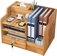 Organizador de Escritorio de Bambú de Gran Capacidad, Soporte de Almacenamiento, Archivador, Caja para Suministros de Oficina, Accesorio de Mesa para Uso Doméstico
