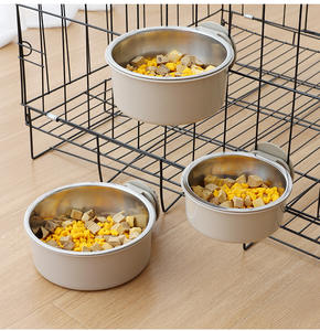 للبيع بالجملة مستلزمات حيوانات أليفة معلقة 2 في 1 من الفولاذ المقاوم للصدأ للكلاب والقط وعاء مائي معلق مع حامل مسامير - Product Image 2