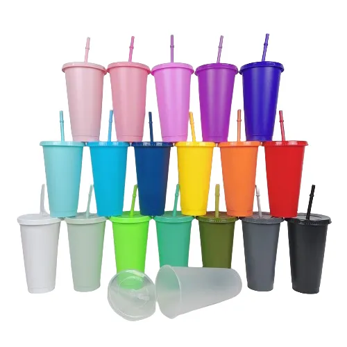 Reusable 24oz Solid Color Single Wall Plastic Tumbler Cold Cup with lid and straw PP Cold Water Drink Coffee Mug