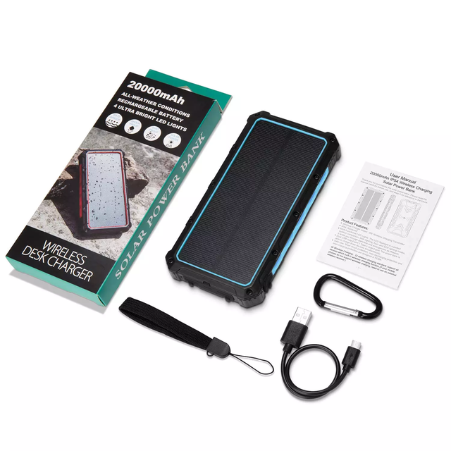New Best Waterproof Solar Power Bank 20000mah Dual USB LED Light Solar Battery Charger Travel Powerbank for All Phone