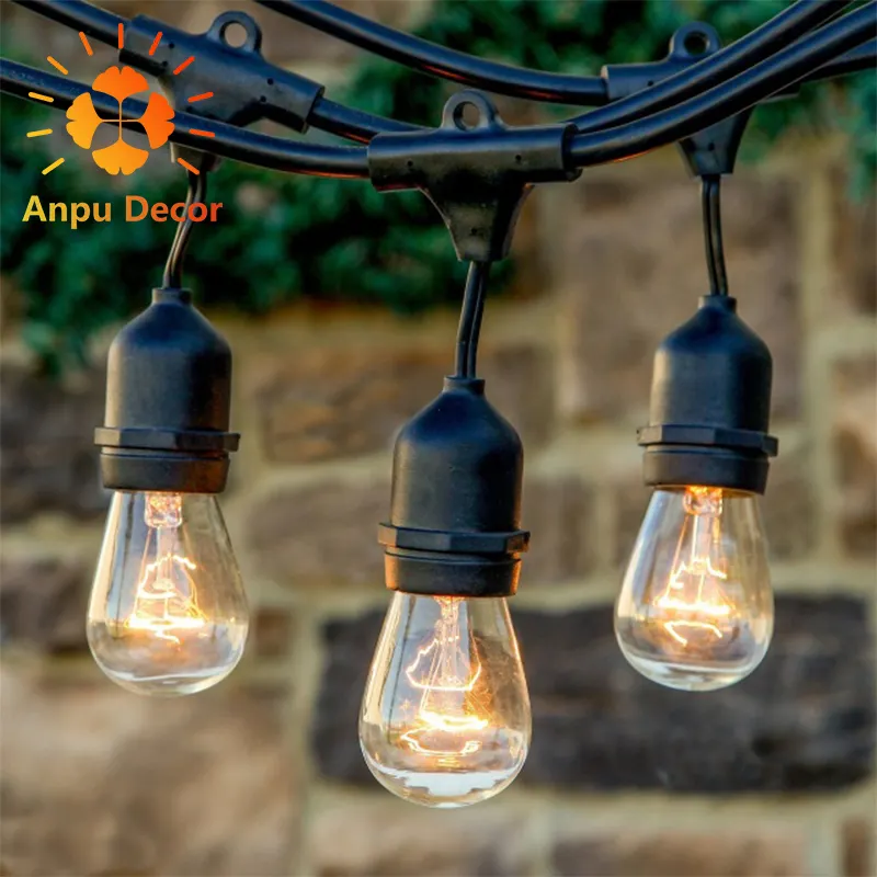 ANPU Decor Custom Outdoor String Lights Plug in with 2W Led s14 Bulbs IP65 Waterproof Patio Lights Festoon Lights
