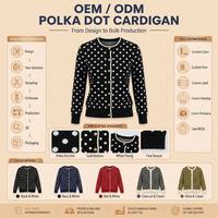 Cardigan long à manches longues pour femme, motif personnalisé à pois noirs, en crochet, idéal pour les brunches et les rendez-vous