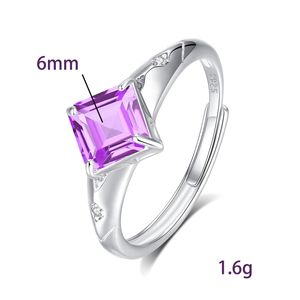 9 Fine 6mm Princess cut Amethyst Gemstone <b>Adjustable</b> <b>Ring</b> With Natural Stones 925 Sterling Silver Jewelry for Birthday gift - Product Image 6