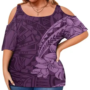 パーソナライズカスタムポリネシア部族デザイン女性Tシャツセクシーなコールドショルダークラブトップス太った女性ルーズTシャツ
