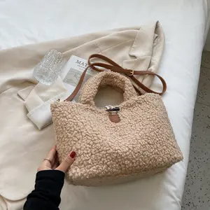 2022 kış sıcak renk taklit kürk deri çanta dikdörtgen basit tip çanta kızlar sevimli çanta tek omuz peluş kadın çanta