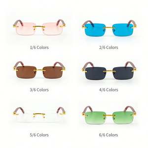 Lunettes de soleil carrées rétro en bois avec logo personnalisé 2025, monture fine, protection UV400, branches en bois sans monture, pour hommes et femmes - Product Image 5