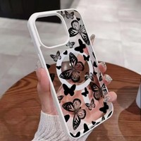 Coque de téléphone magnétique rétro papillon macaron pour iPhone 16 15 17 18 Pro Max, coque antichoc mate