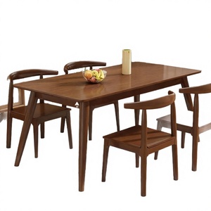 Modern Solid Wood Dining <strong>Table</strong> and Chairs Set, Walnut Rectangular <strong>Kitchen</strong> <strong>Table</strong> <strong>for</strong> <strong>Small</strong> Apartments Home Furniture Sets - Product Image 1