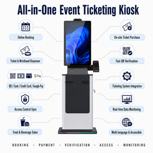 Kiosque <span class=keywords><strong>de</strong></span> billetterie événementielle en libre-service : réservation en ligne et vente sur site, distributeur <span class=keywords><strong>de</strong></span> billets et <span class=keywords><strong>de</strong></span> bracelets avec paiement par QR/Cautionnement/<span class=keywords><strong>Carte</strong></span> <span class=keywords><strong>de</strong></span> crédit/Google Pay - Product Image 1