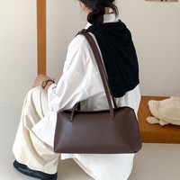 Sac à main à bandoulière en PU de couleur unie de style coréen simple et élégant pour femmes, avec deux sangles et fermeture à glissière