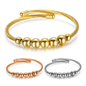 Women's Zinc Alloy <b>Beaded</b> <b>Bracelet</b> 3mm Round Ball Openable Sliding Elastic Wristband Gift Jewelry - Product Image 1