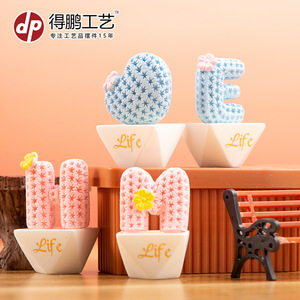 Dp Mini Cactus Home Letters, decoraciones de resina para escritorio e interior de coche, 4 piezas - Product Image 3