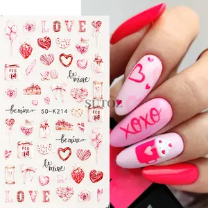 Tszs 5d Nagelstickers Rood Wit Bloem Hart Valentijn Serie Nagelsticker Zelfklevende Liefde Kus Nail Art Stickers