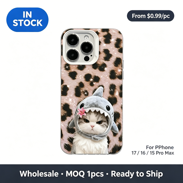 Shiny Leopard Pattern Shark Hoodie Cat Clear TPU Case, Cute Shockproof Cover for iPhone 17 16 15 14 13 Pro Max